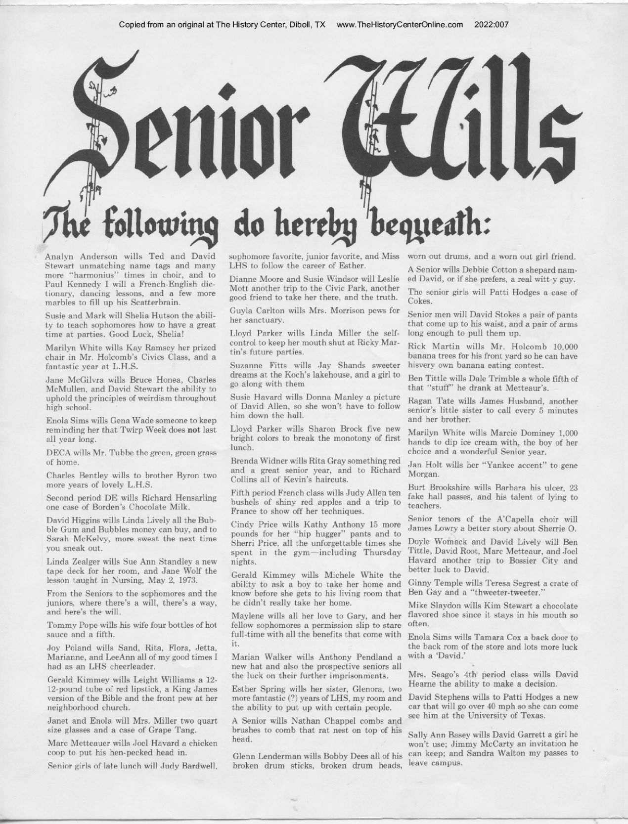 Lufkin_High_School_Senior_Wills_1970s