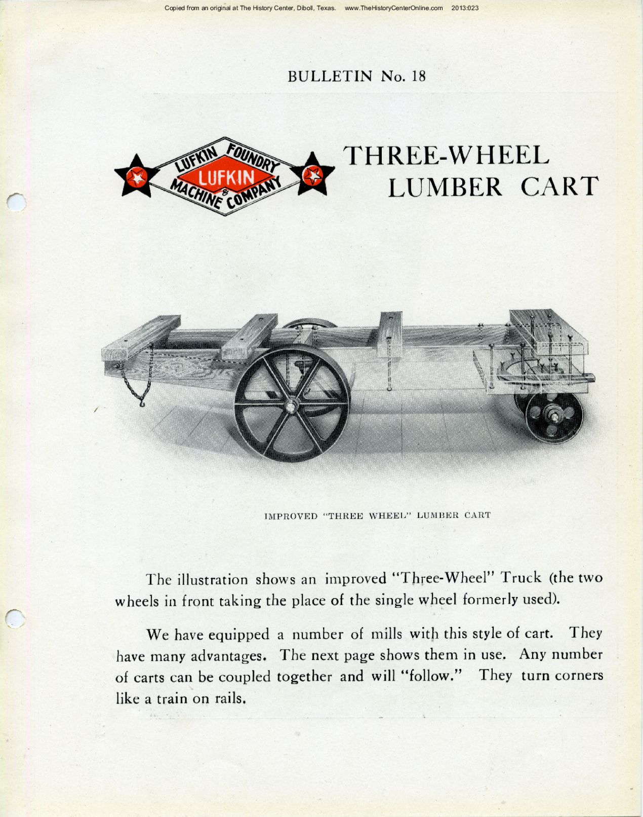 18 Bulletin 18 Three-Wheeled Lumber Cart