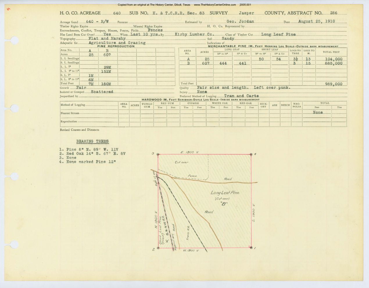 0171 Abstract 286, H&T.C.R.R. Survey, front and back, Jasper County