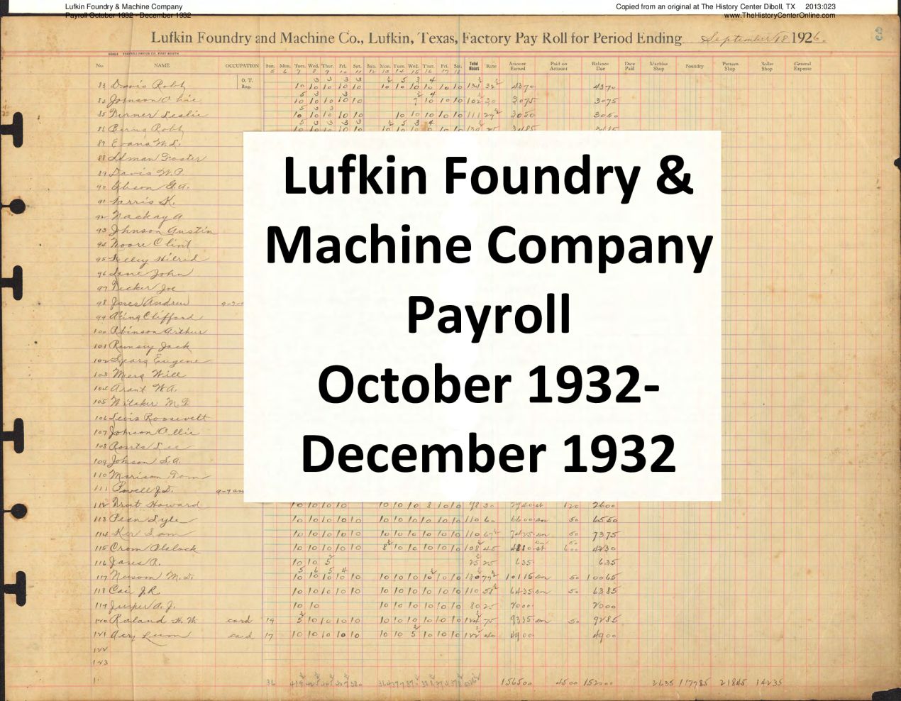 38 Lufkin Foundry & Machine Company Payroll October 1932 - December 1932