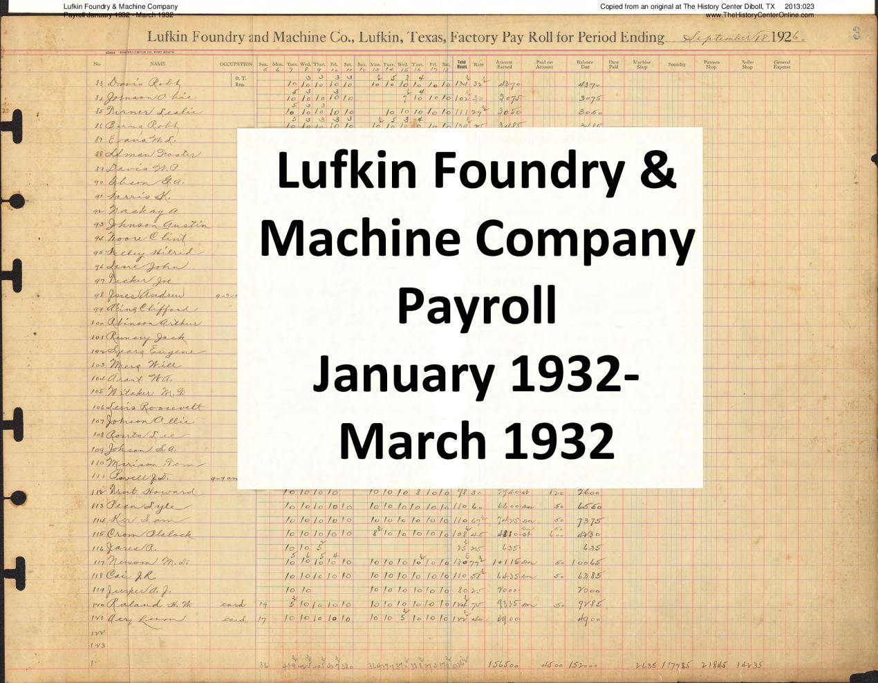35 Lufkin Foundry & Machine Company Payroll January 1932 - March 1932