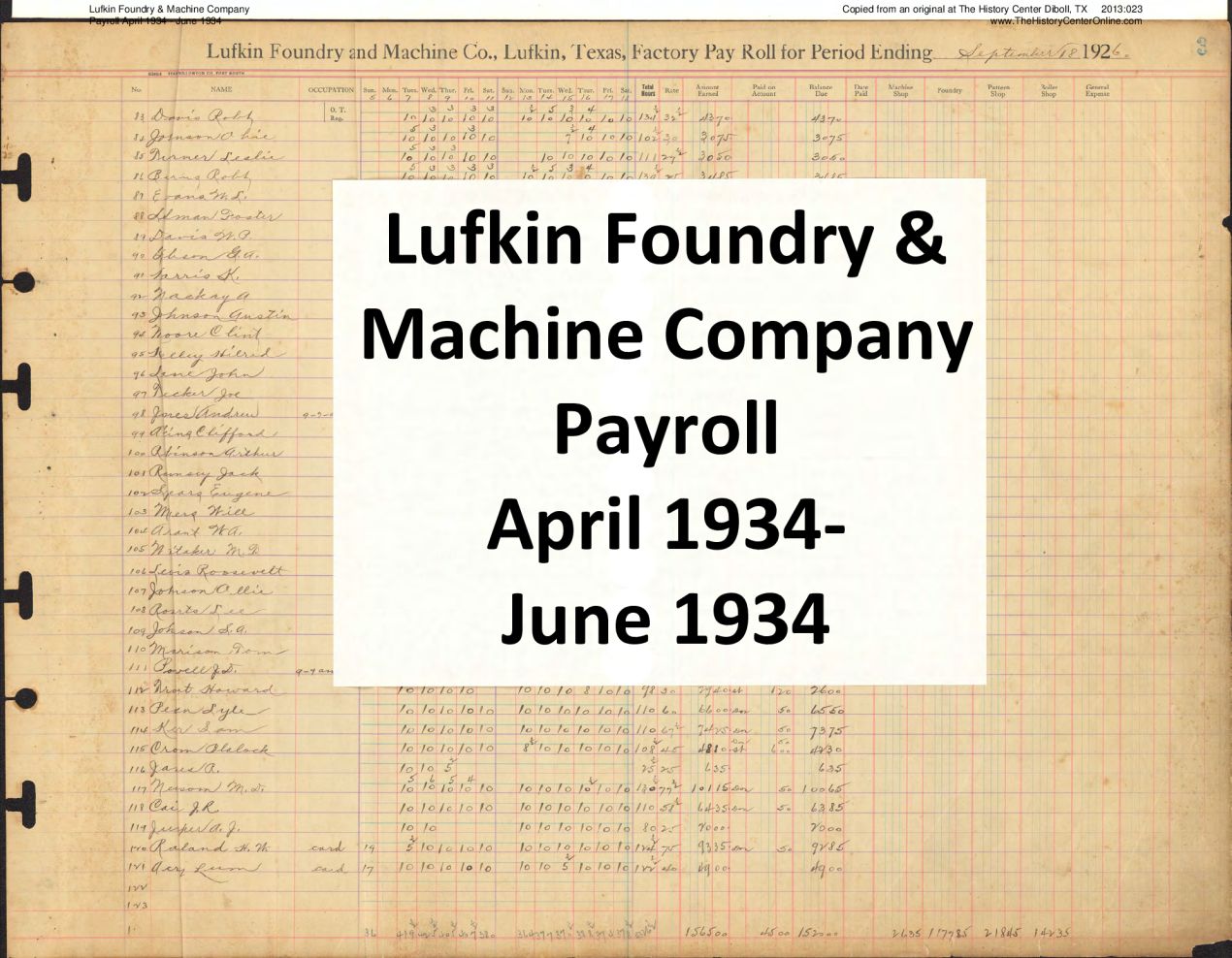 44 Lufkin Foundry & Machine Company Payroll April 1934 - June 1934