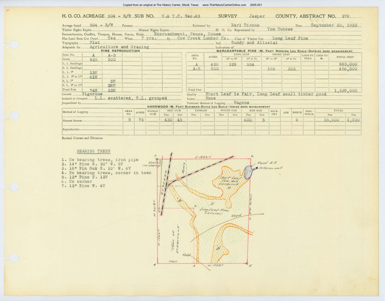 0166 Abstract 278, H&T.C.R.R. Survey, front and back, Jasper County