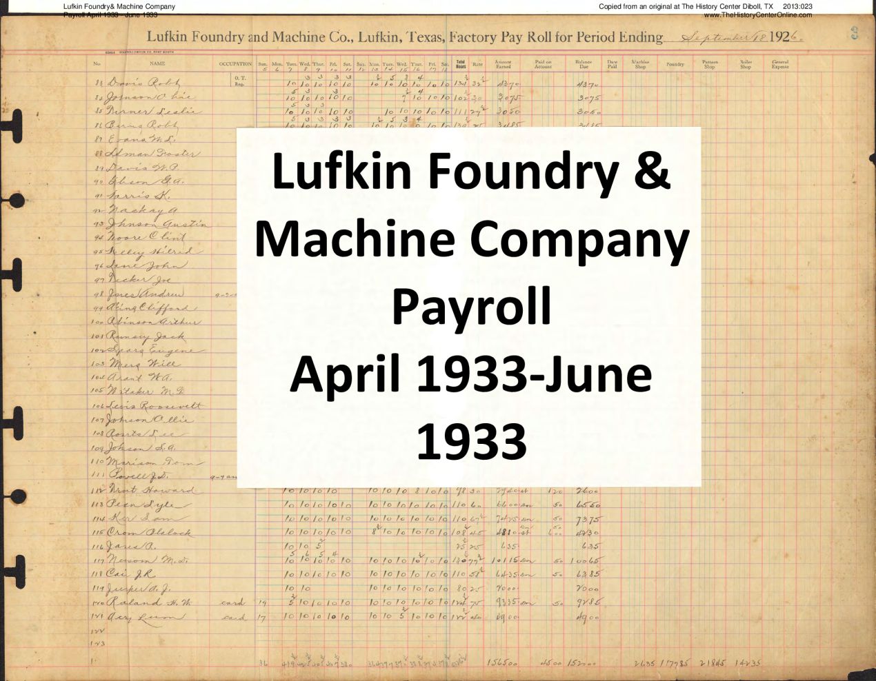 40 Lufkin Foundry & Machine Company Payroll April 1933 - June 1933