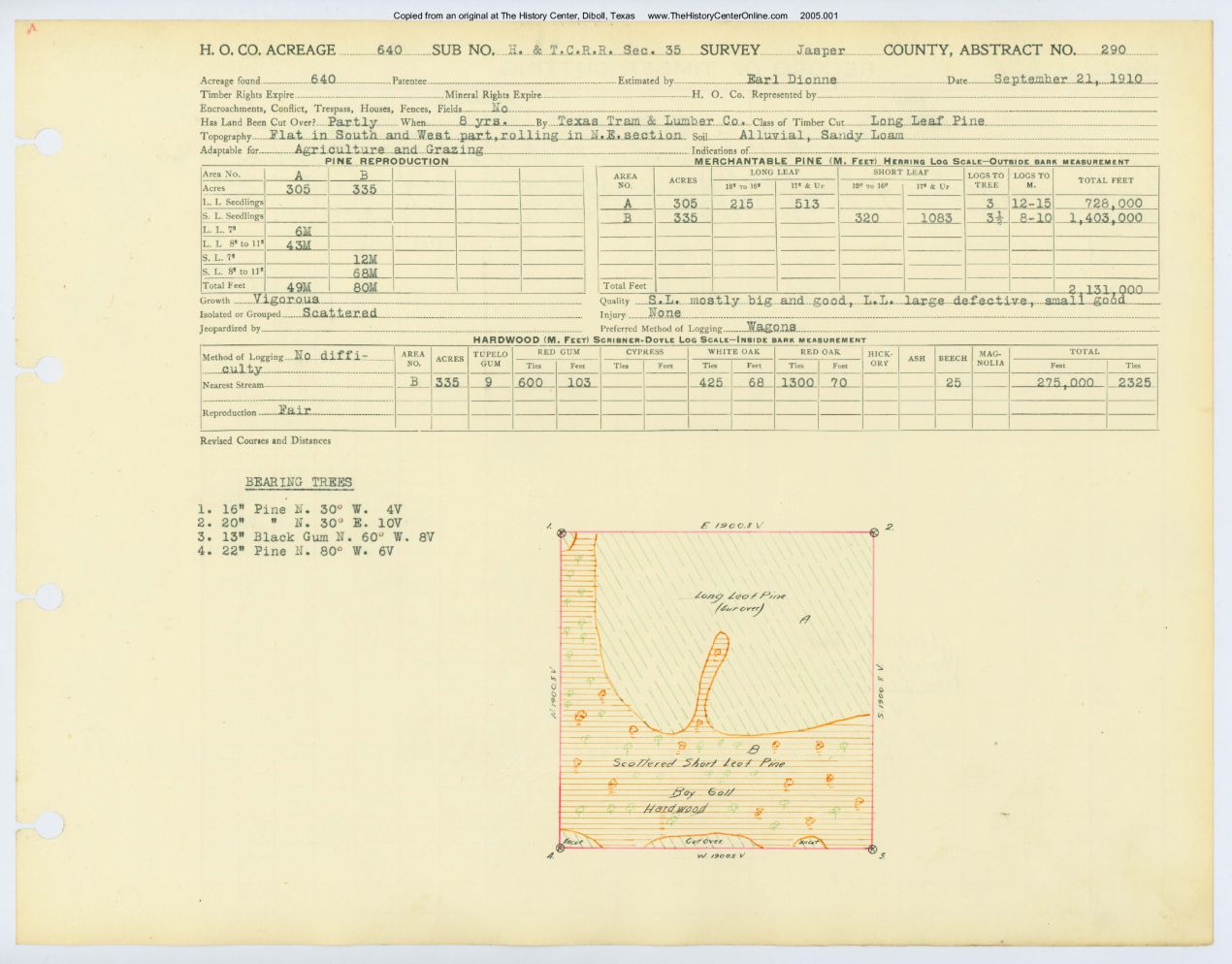 0175 Abstract 290, H&T.C.R.R. Survey, front and back, Jasper County