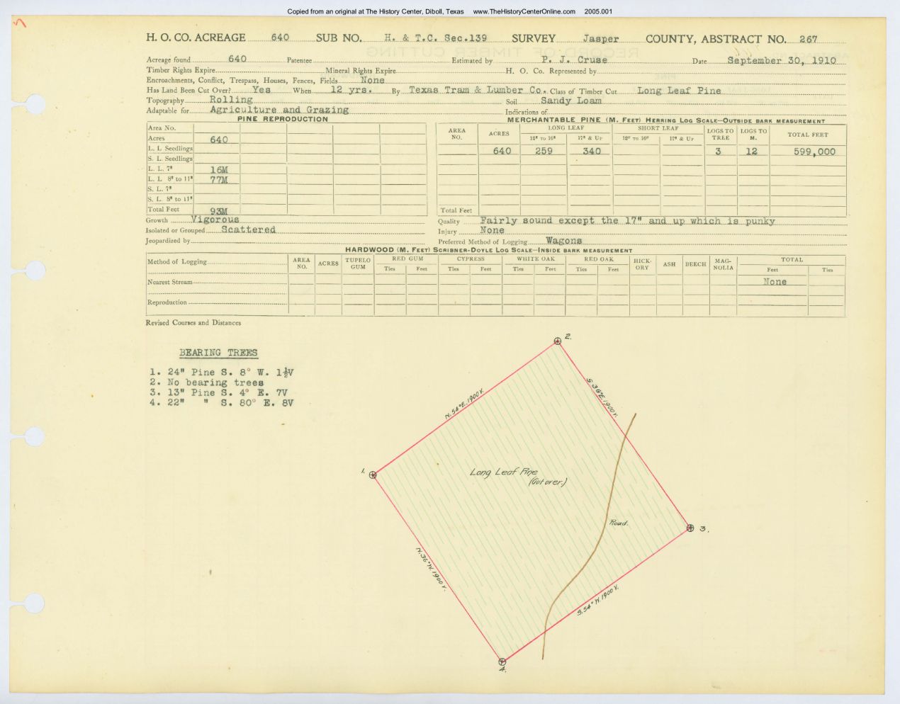 0155 Abstract 267, H&T.C.R.R. Survey, front and back, Jasper County