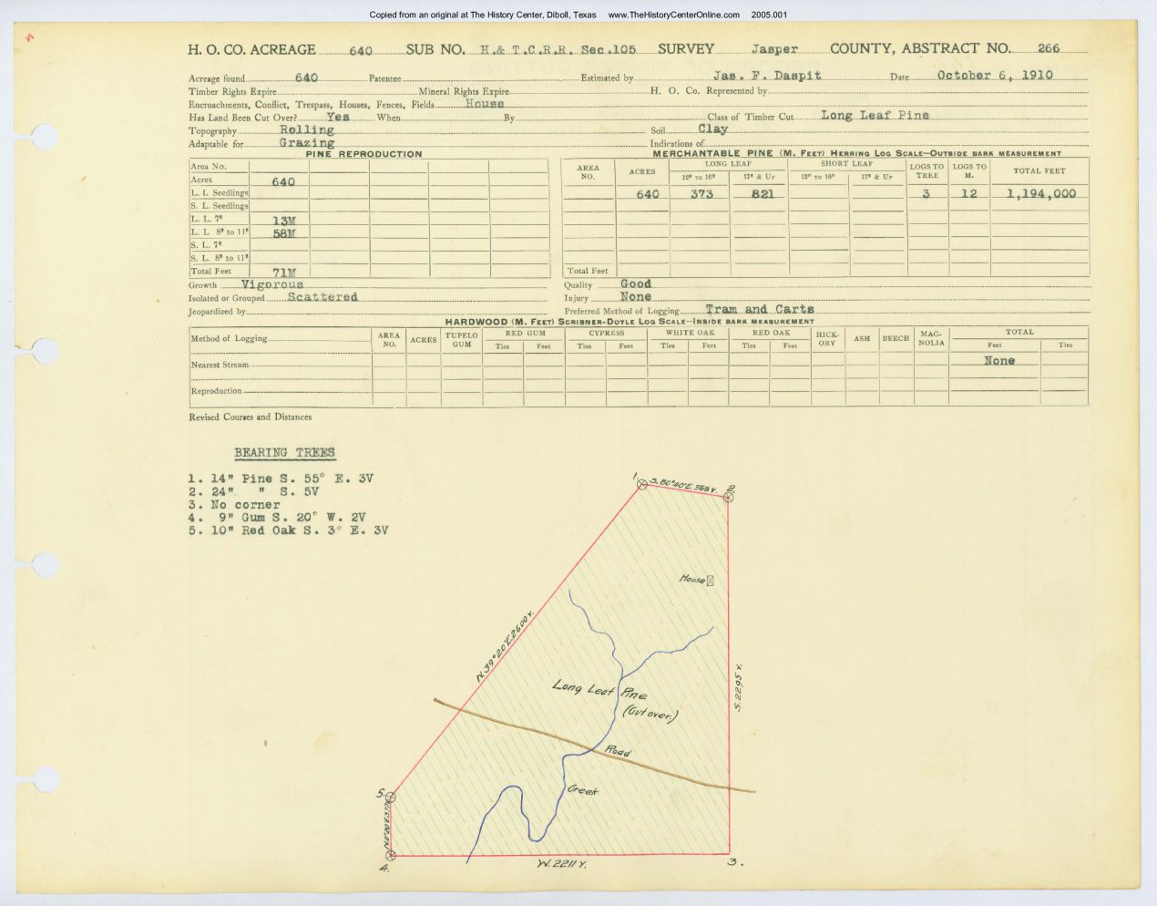 0154 Abstract 266, H&T.C.R.R. Survey, Jasper County
