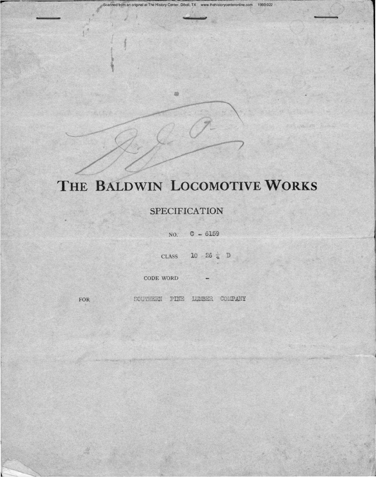 Locomotive 14 Builder Specifications, 1919