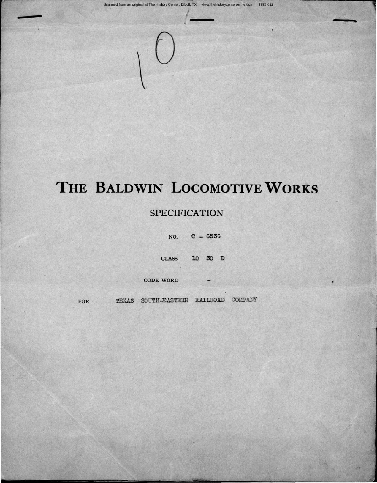 Locomotive 13 Builder Specificiations, 1920
