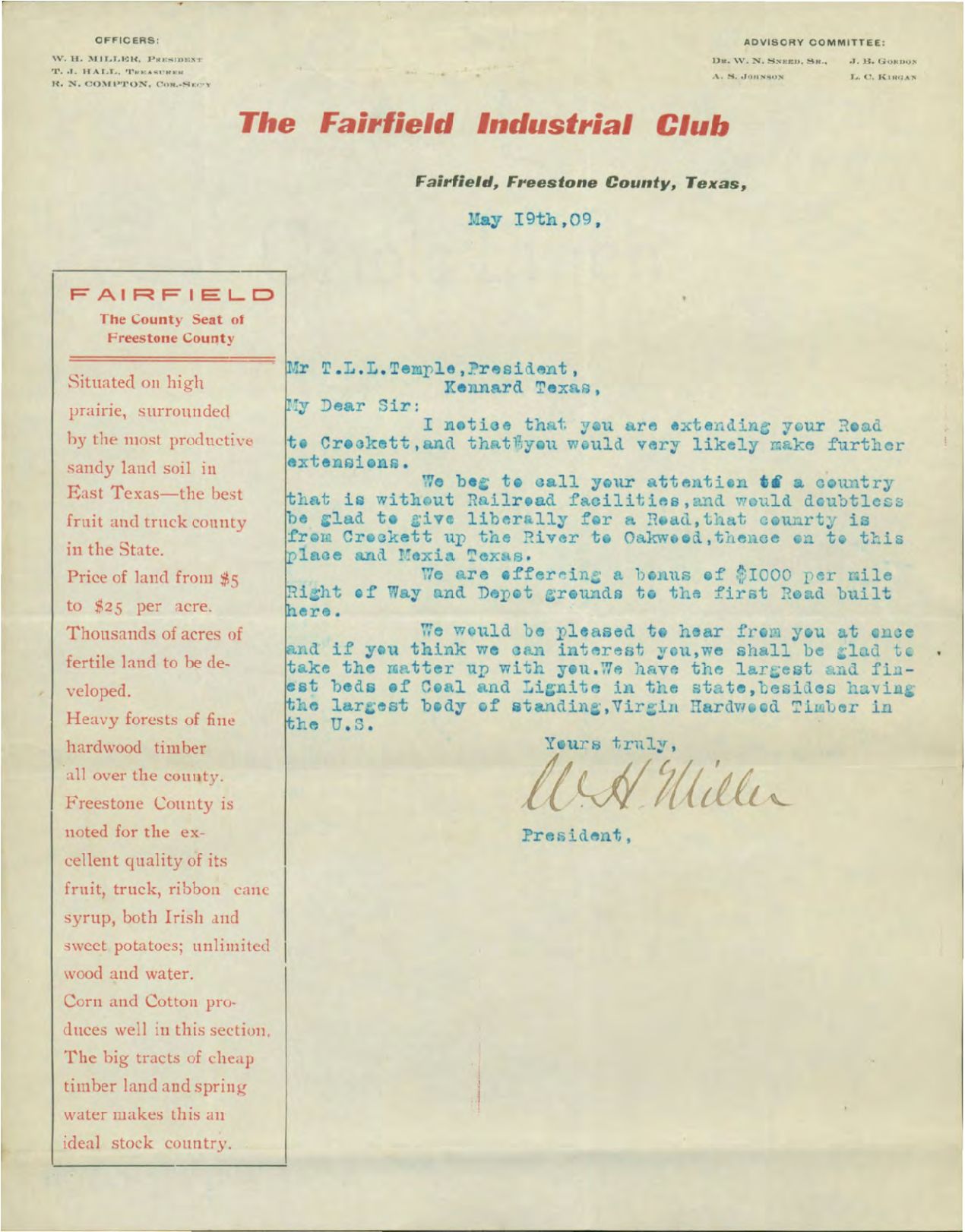 Track Extension to Fairfield and Mexia, 1909