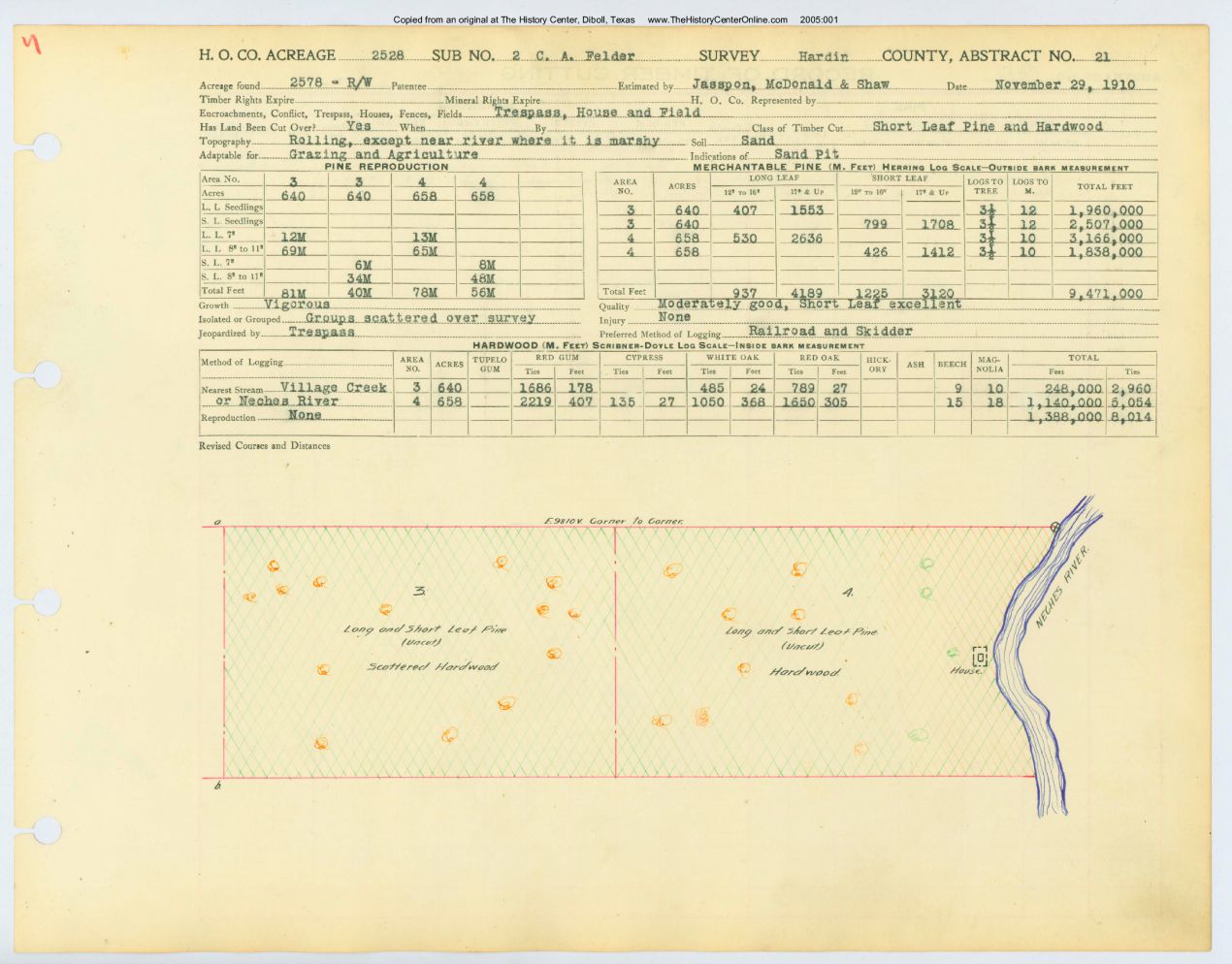 0027 Abstract 21, Felder 2 Survey, front and back, Hardin County
