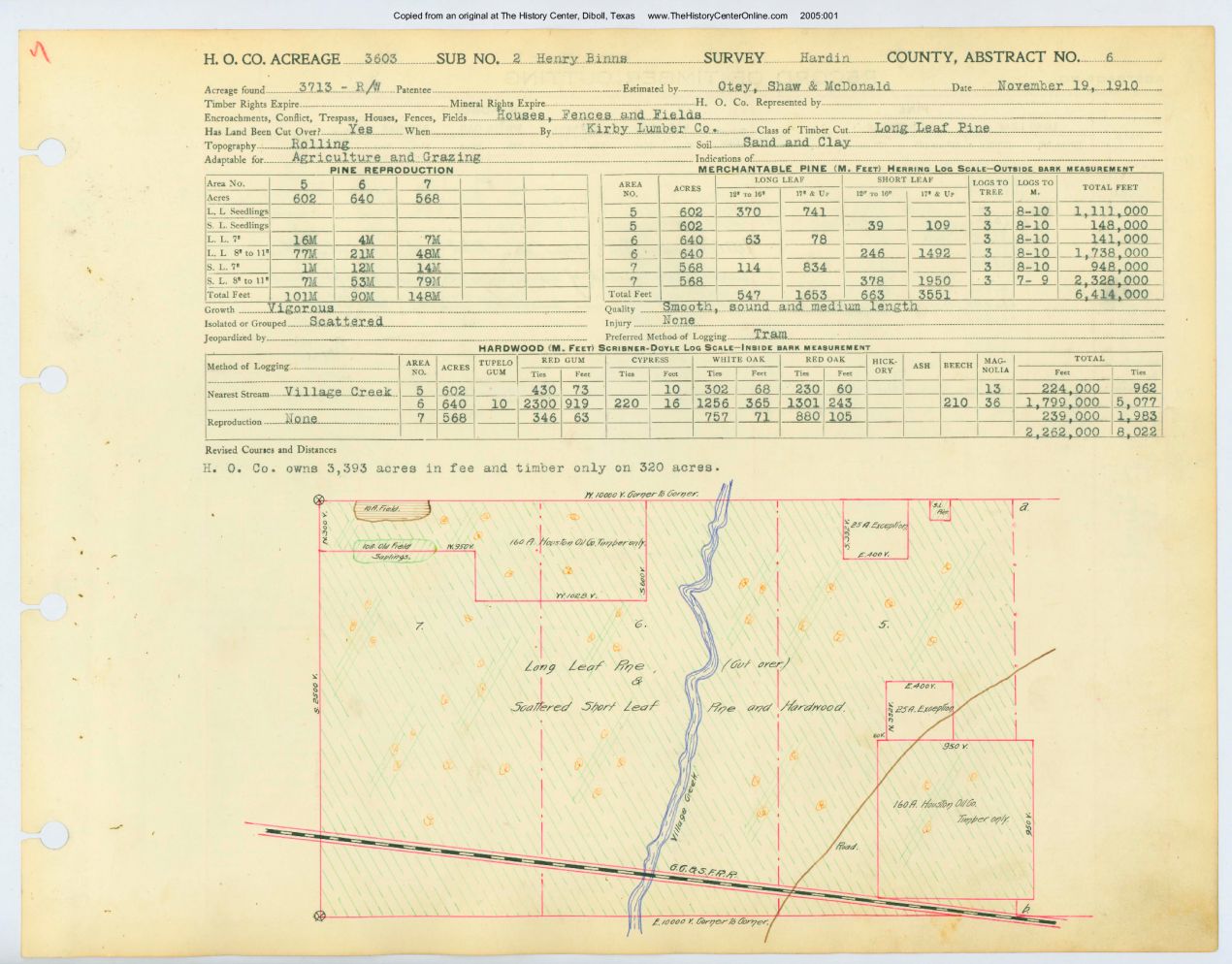 0010 Abstract 6, Binns 2 Survey, front and back, Hardin County