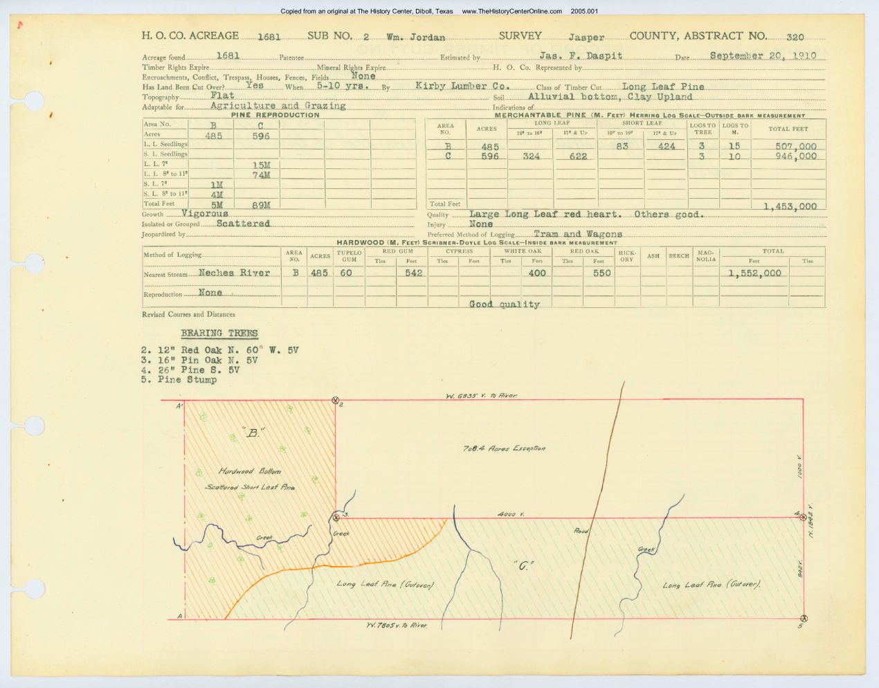 0197 Abstract 320, Jordan Survey 2, front and back, Jasper County