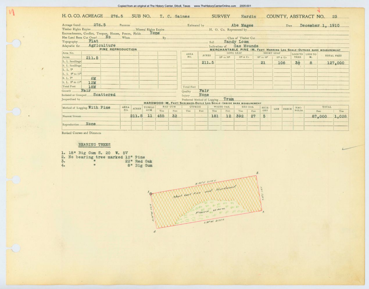 0028 Abstract 23, Gaines Survey, front and back, Hardin County