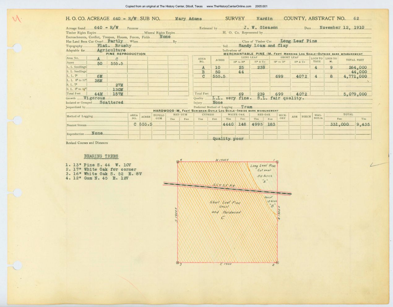 0055 Abstract 62, Adams Survey, front and back, Hardin County