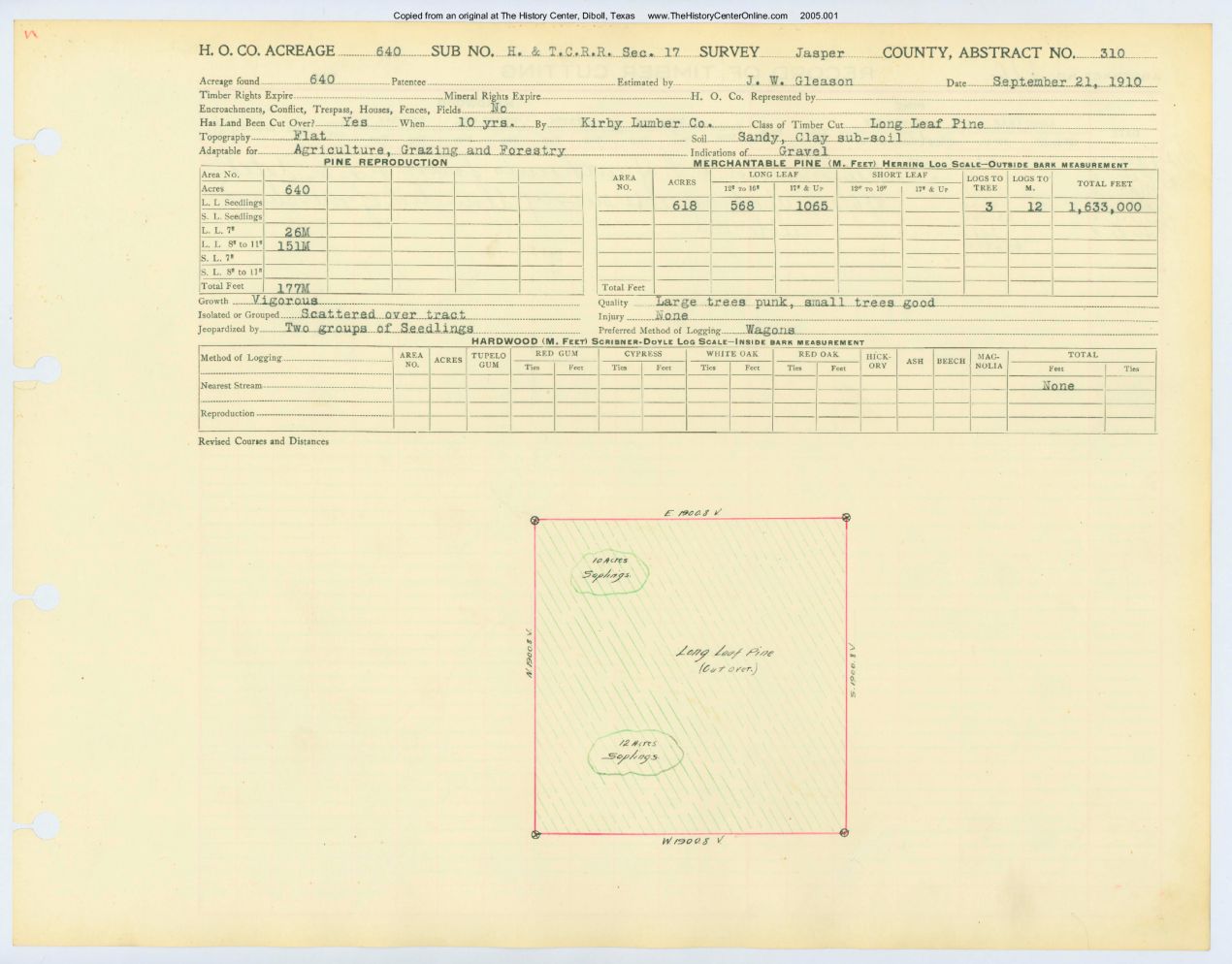 0192 Abstract 310, H&T.C.R.R. Survey, front and back, Jasper County