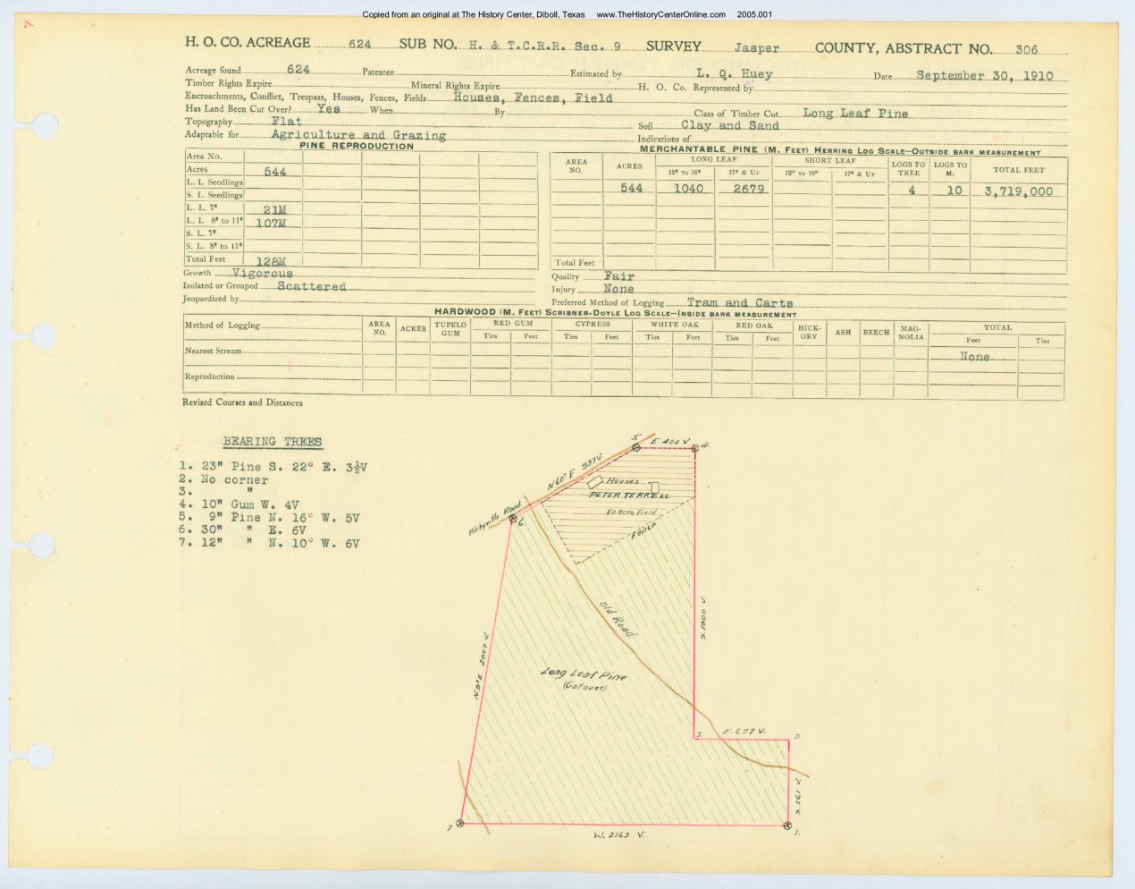 0188 Abstract 306, H&T.C.R.R. Survey, front and back, Jasper County