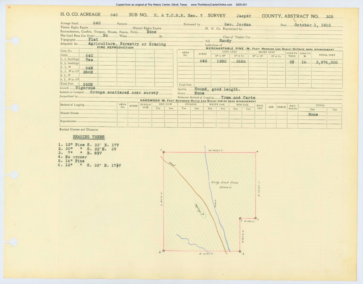 0187 Abstract 305, H&T.C.R.R. Survey, front and back, Jasper County