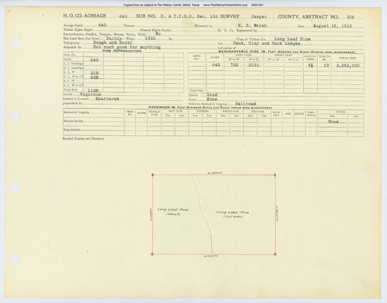 0145 Abstract 256, H&T.C.R.R. Survey, Jasper County