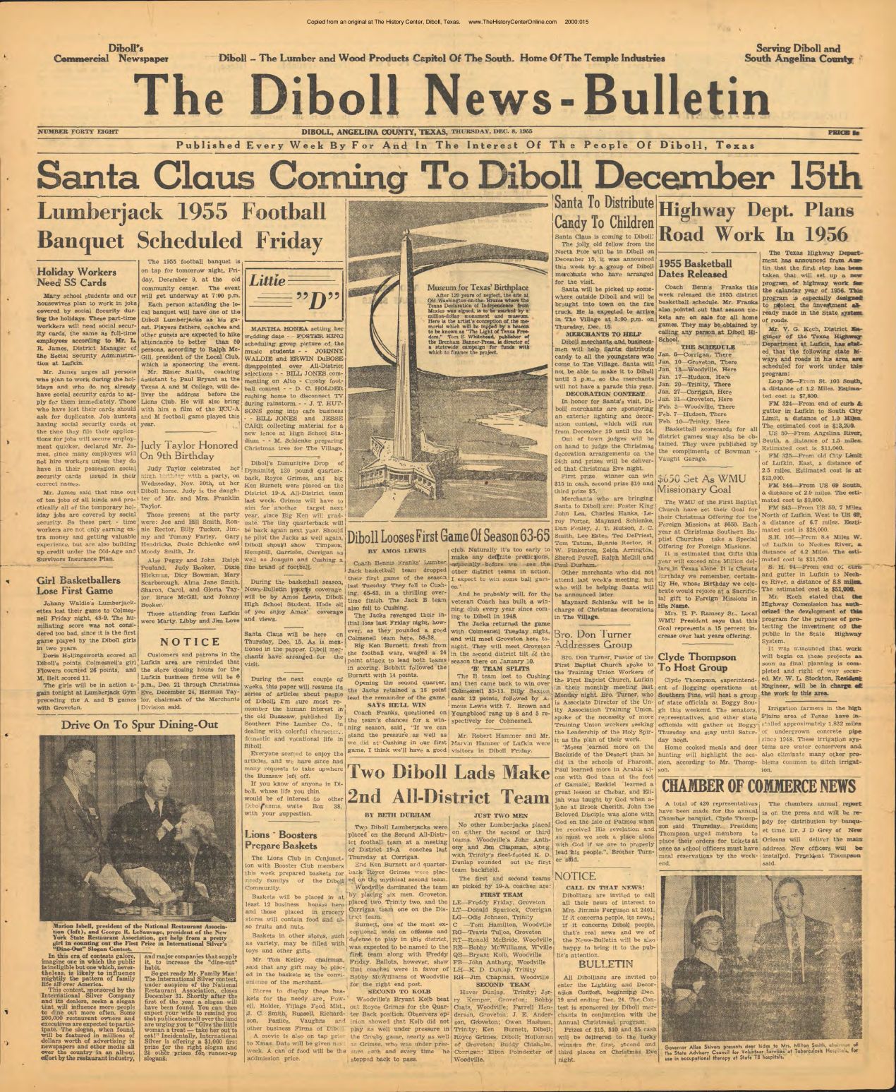 1955 12 08 Diboll News Bulletin