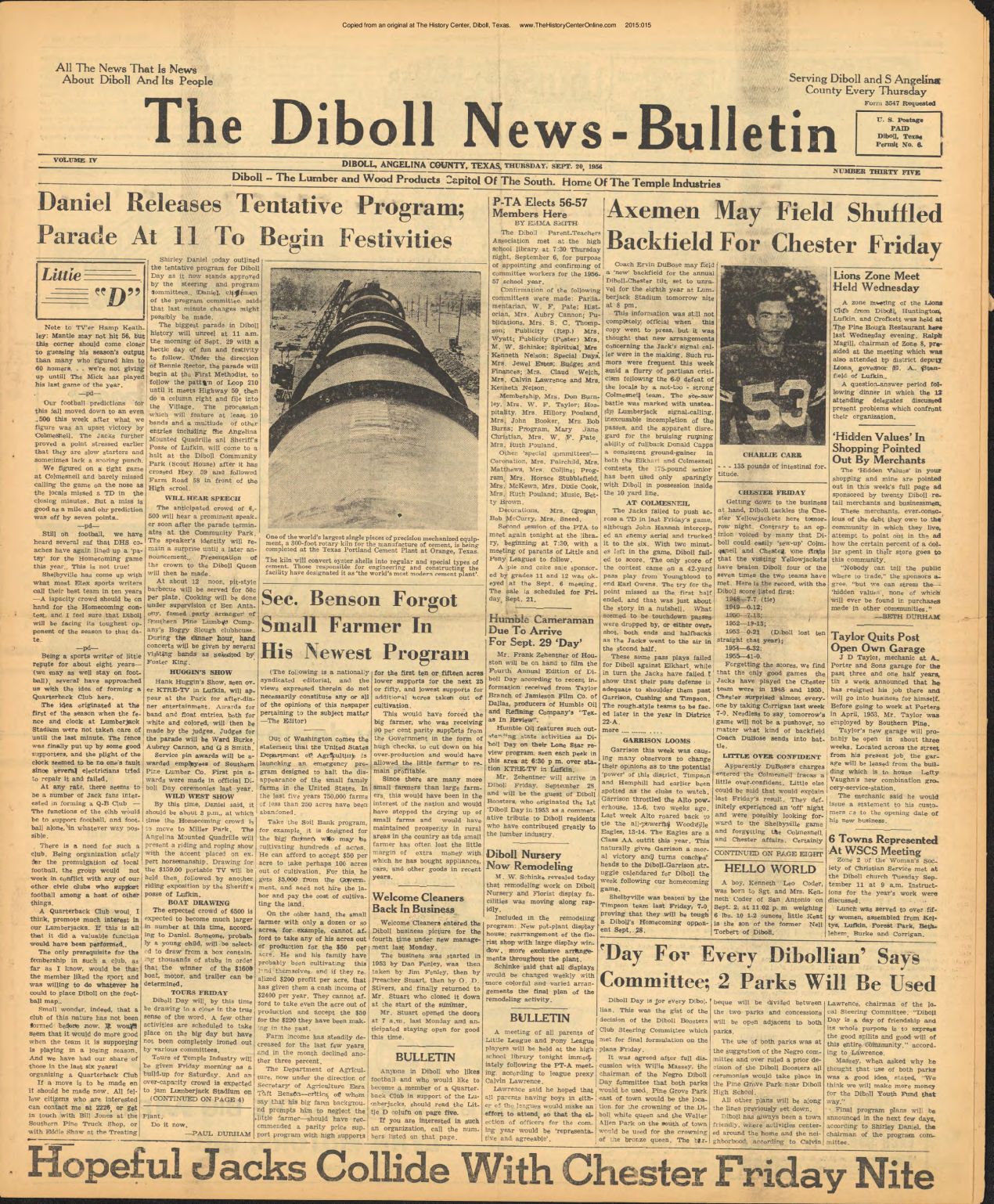 1956 09 20 Diboll News Bulletin