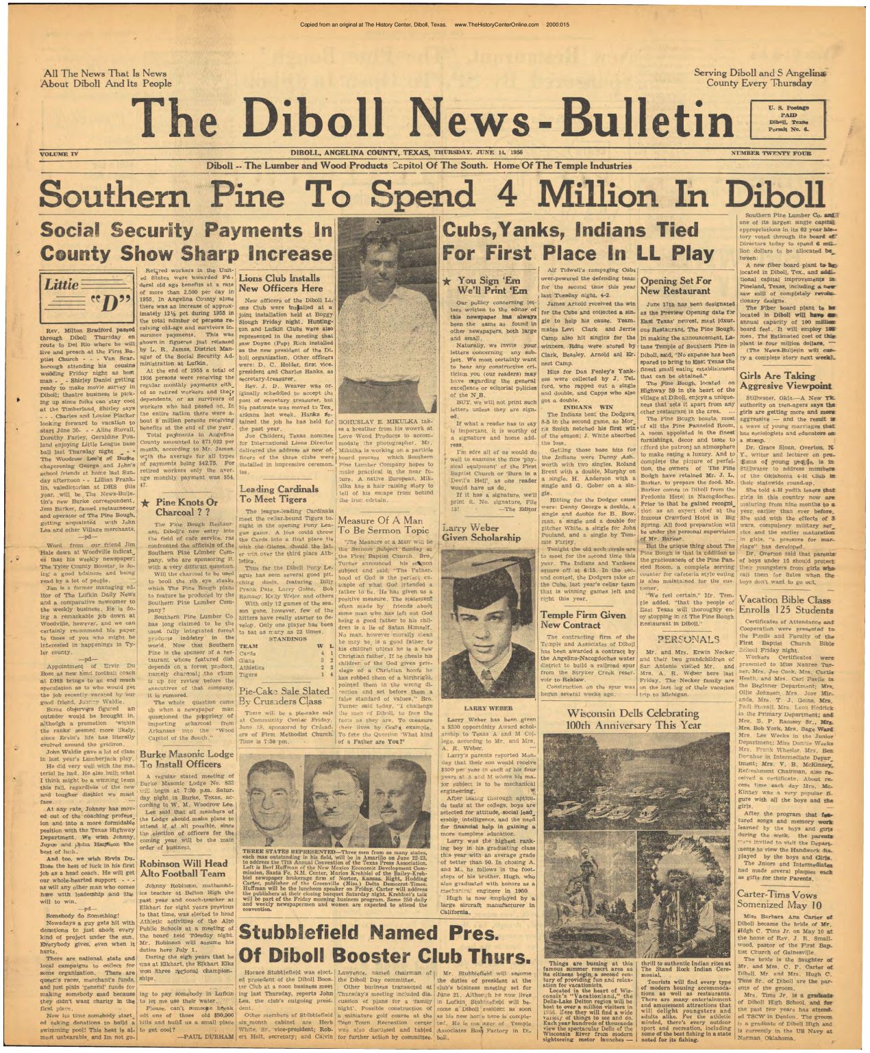 1956 06 14 Diboll News Bulletin