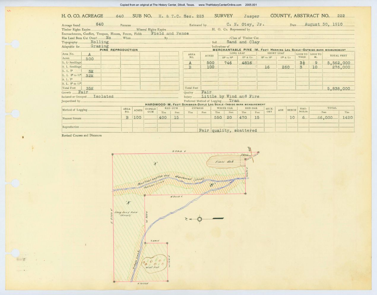 0111 Abstract 222, H&T.C.R.R. Survey, front and back, Jasper County