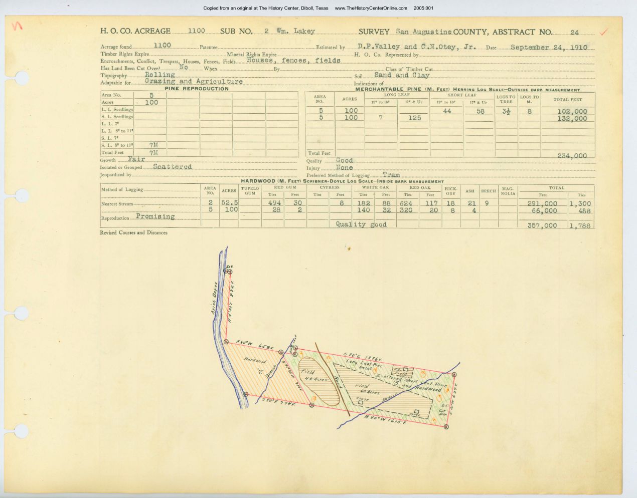 009 Abstract 024, Lakey Survey 02, front and back, San Augustine County