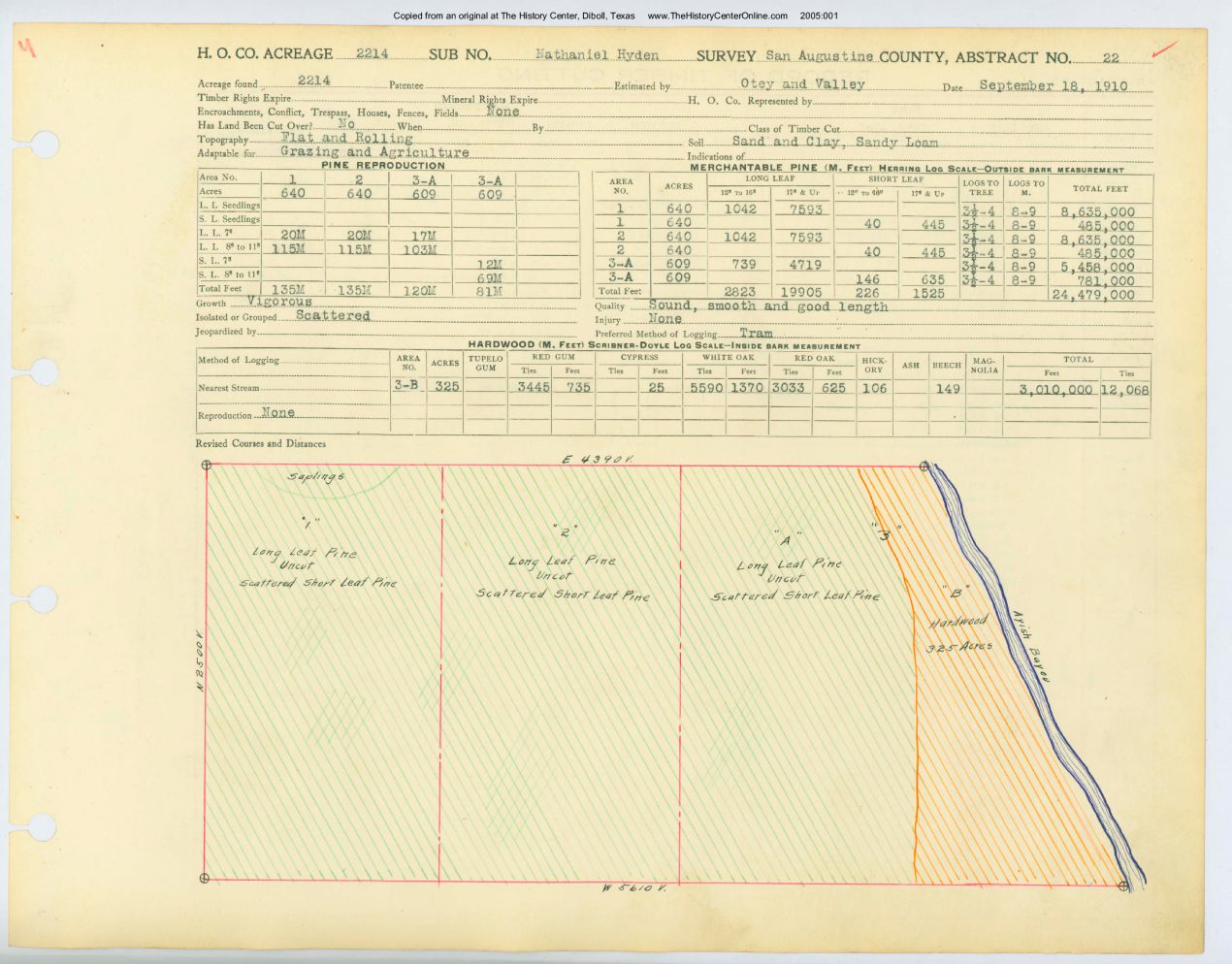 007 Abstract 022, Hyden Survey, front and back, San Augustine County