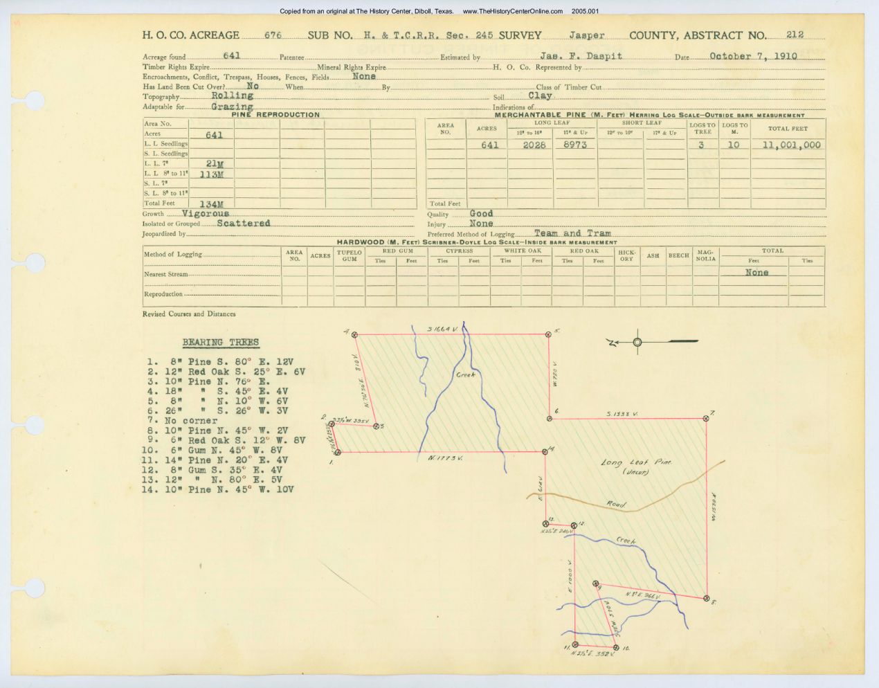 0102 Abstract 212, H&T.C.R.R. Survey, front and back, Jasper County