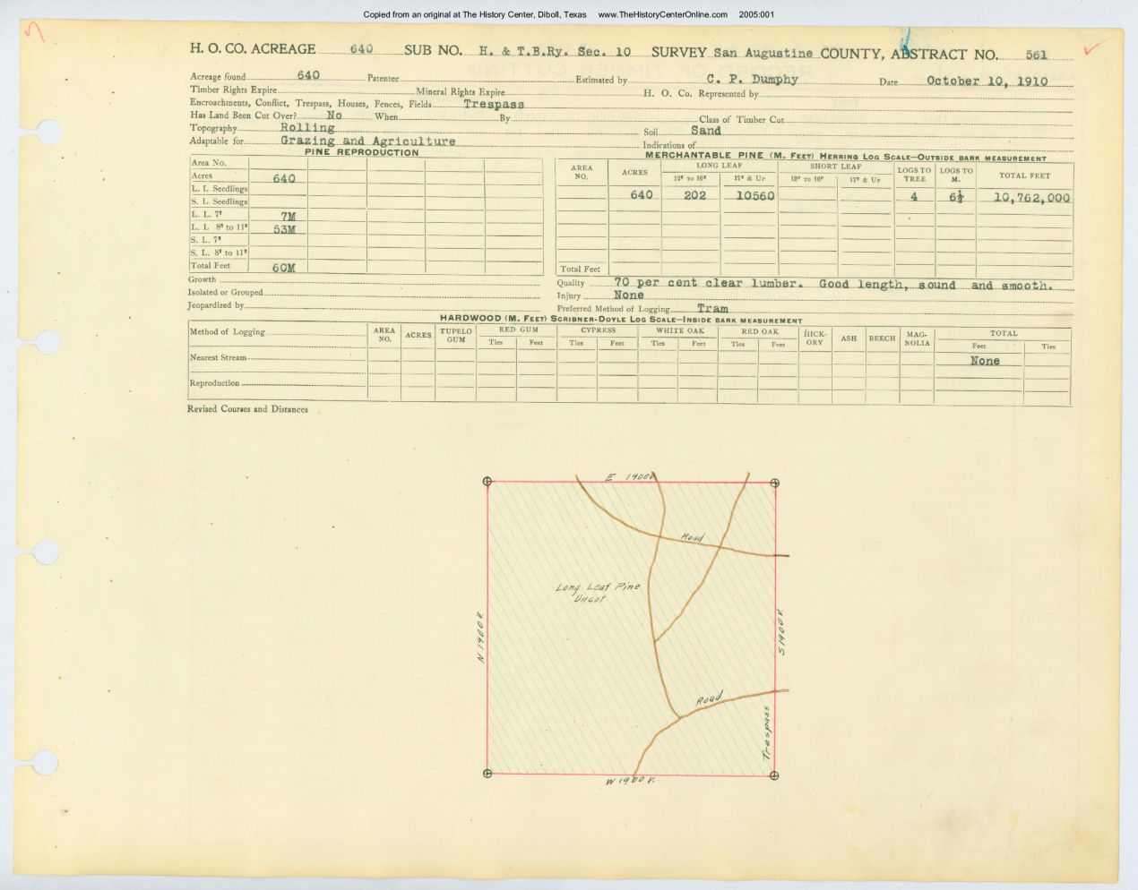 041 Abstract 561, Houston, Tap, and Brazoria Railway Survey, front and back, San Augustine County