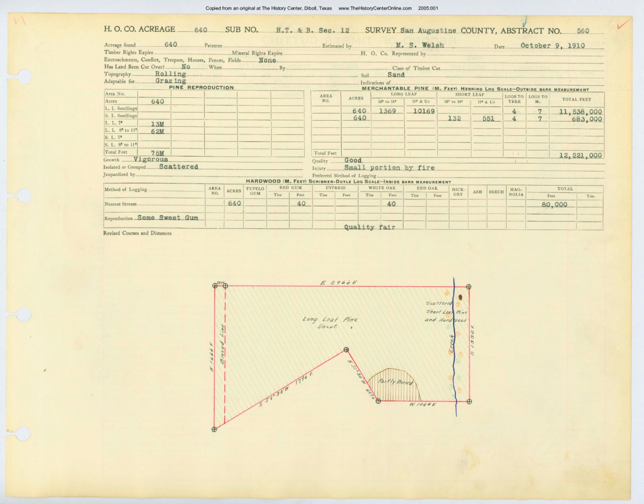 040 Abstract 560, Houston, Tap, and Brazoria Railway Survey, front and back, San Augustine County