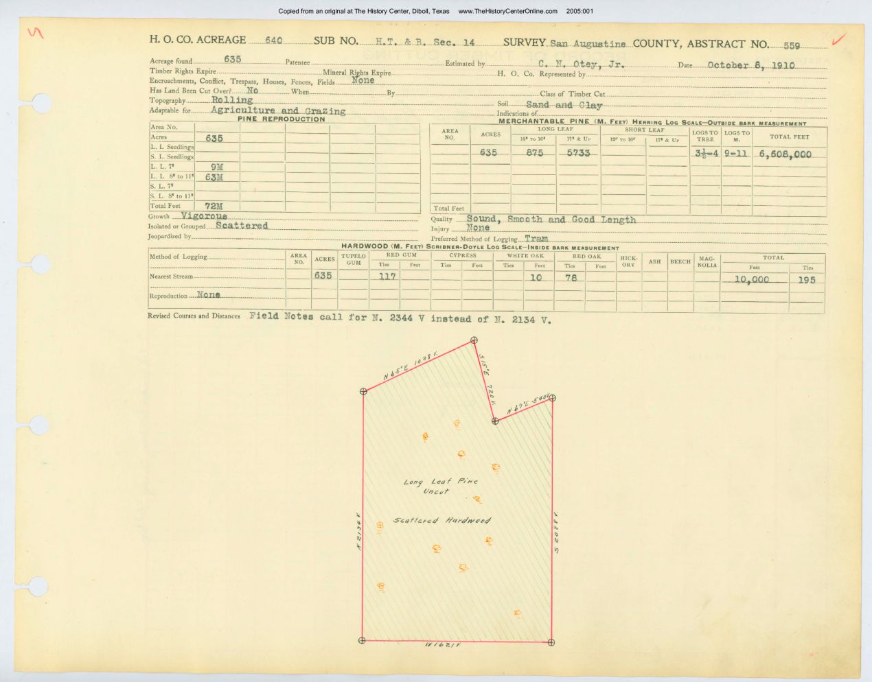 039 Abstract 559, Houston, Tap, and Brazoria Railway Survey, front and back, San Augustine County