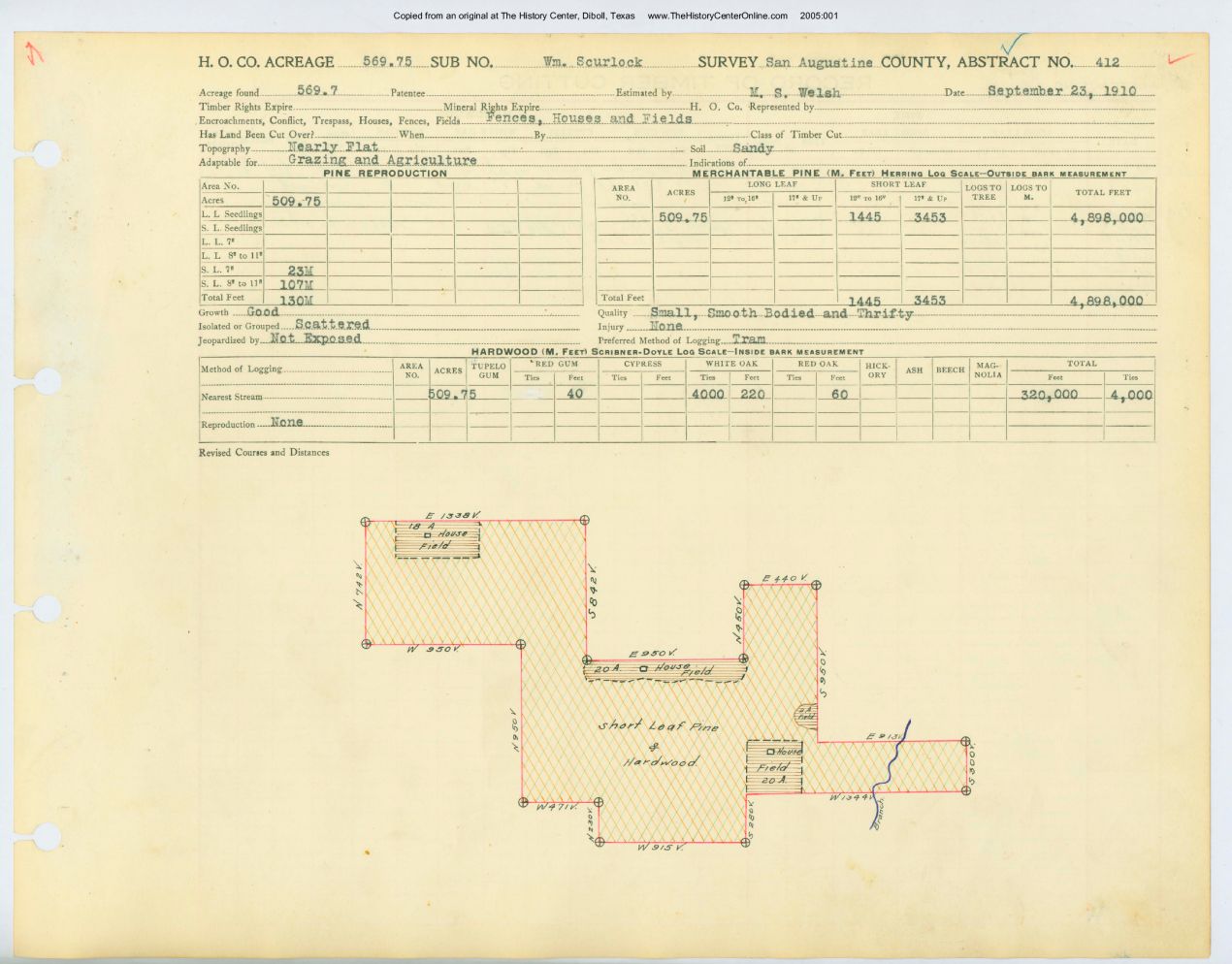 036 Abstract 412, Scurlock Survey, front and back, San Augustine County