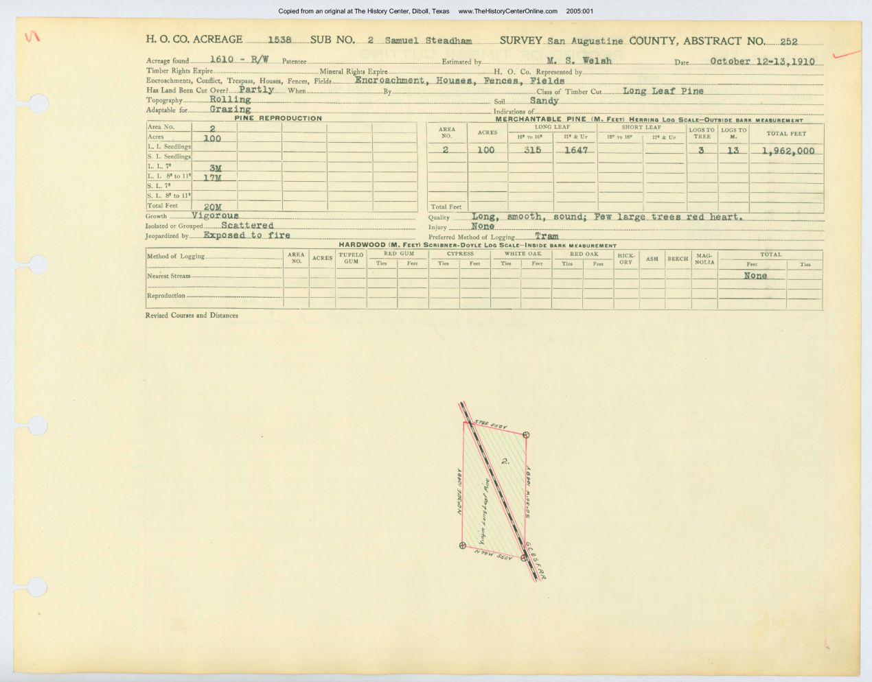 028 Abstract 252, Steadman Survey 02, front and back, San Augustine County