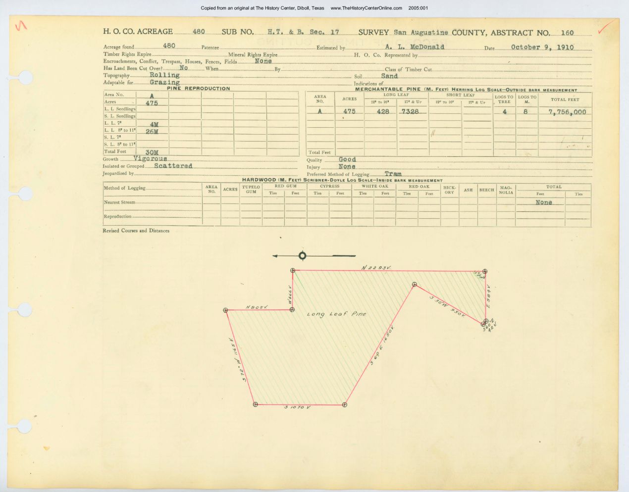 022 Abstract 160, Houston, Tap and Brazoria Survey, front and back, San Augustine County