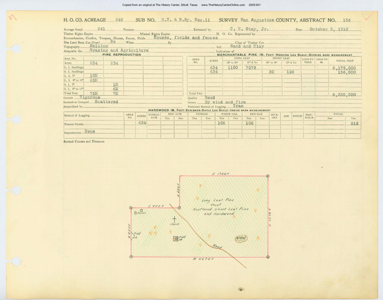 019 Abstract 156, Houston, Tap and Brazoria Survey, front and back, San Augustine County