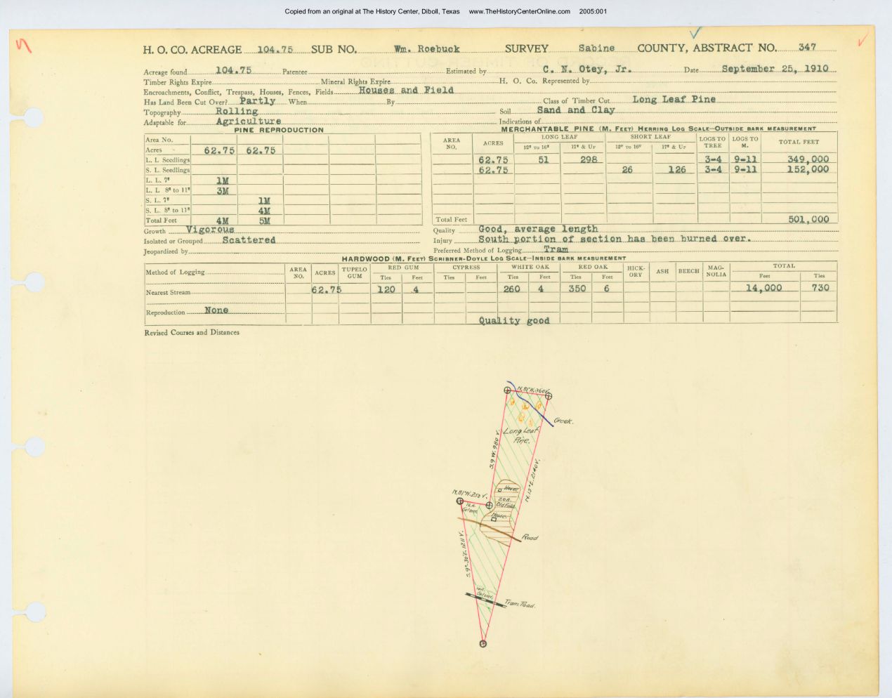 0063 Abstract 347, Roebuck Survey, front and back, Sabine County