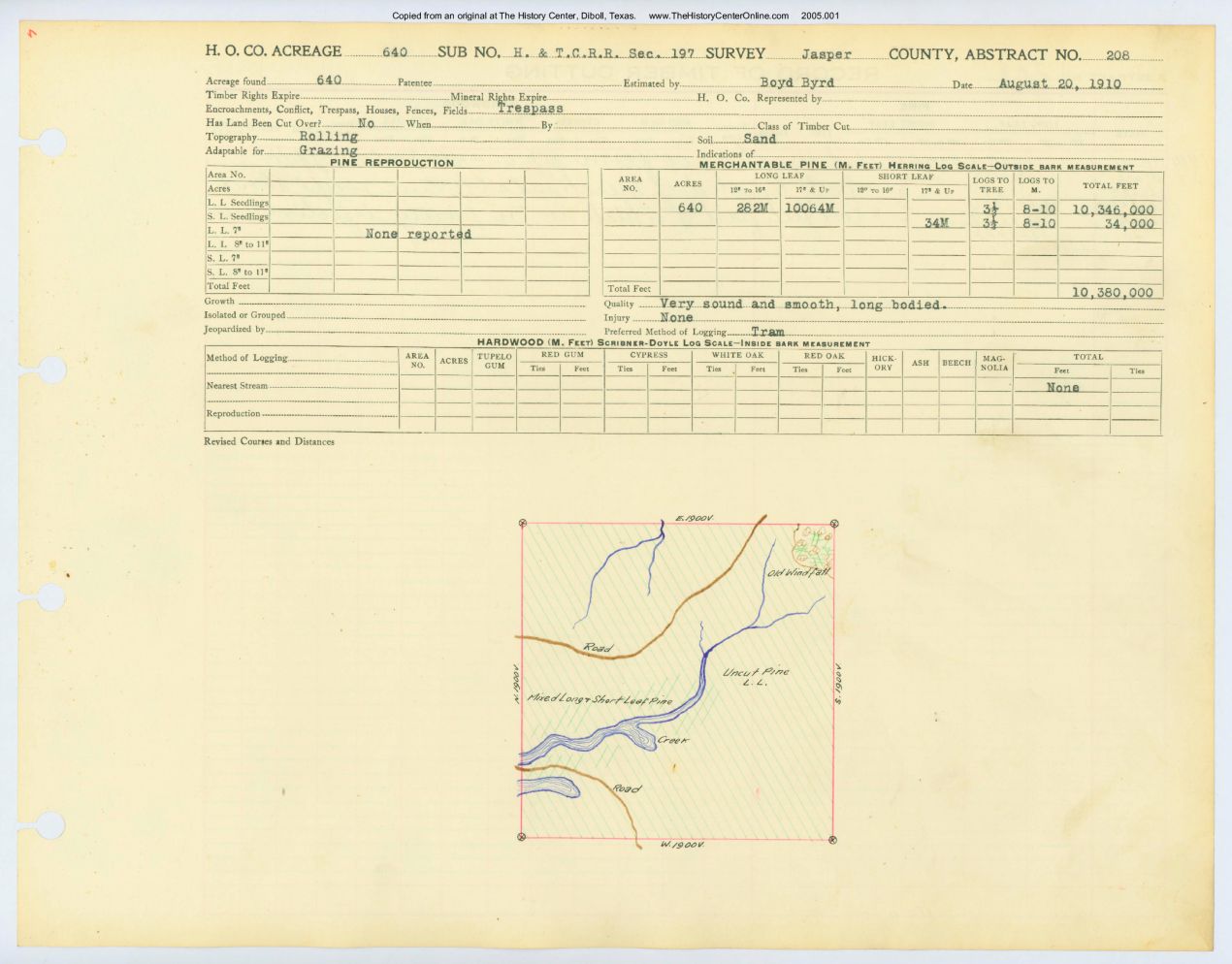 0098 Abstract 208, H&T.C.R.R. Survey, front and back, Jasper County