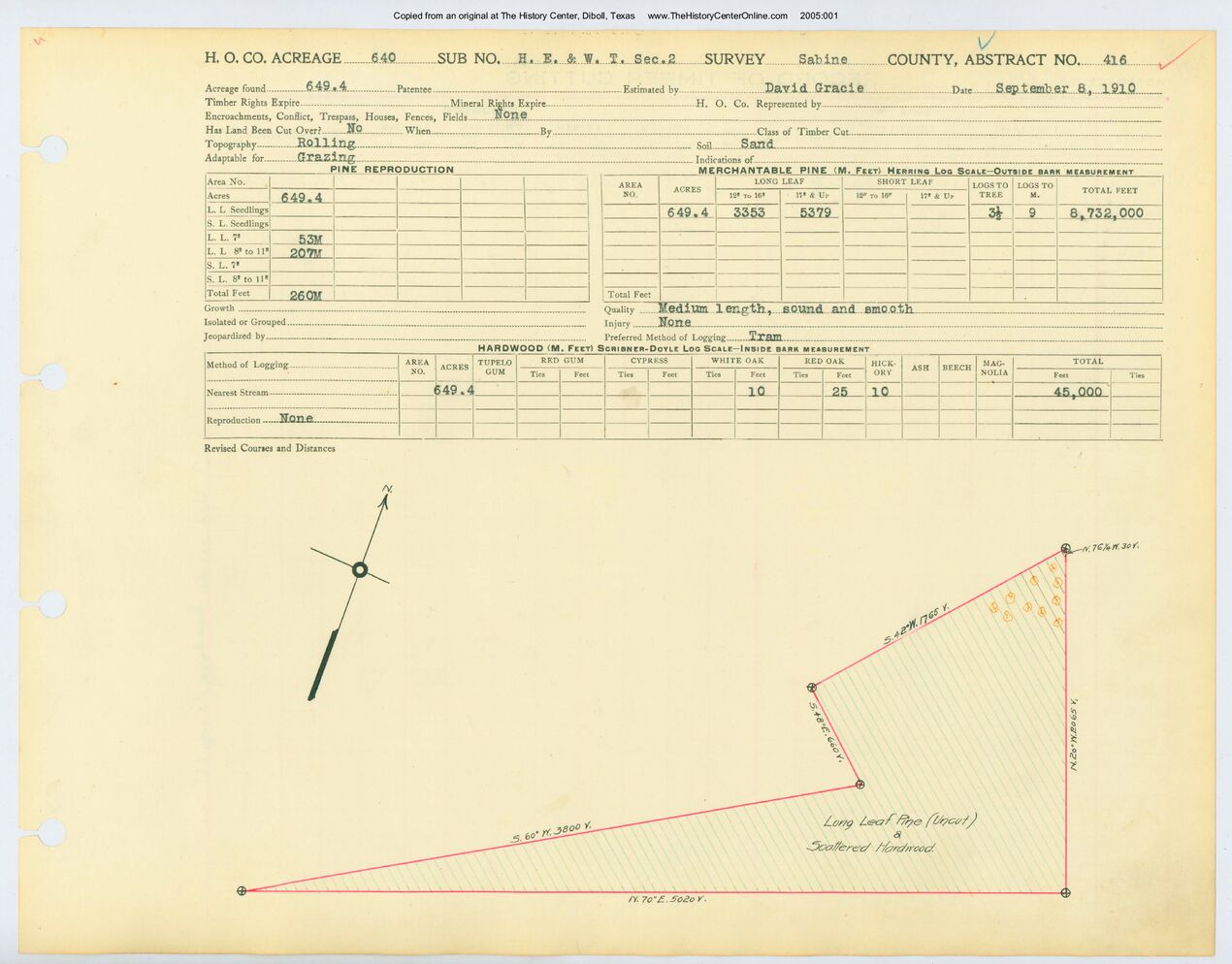 0093 Abstract 416, Houston, East, and West Texas Railroad Survey, front and back, Sabine County