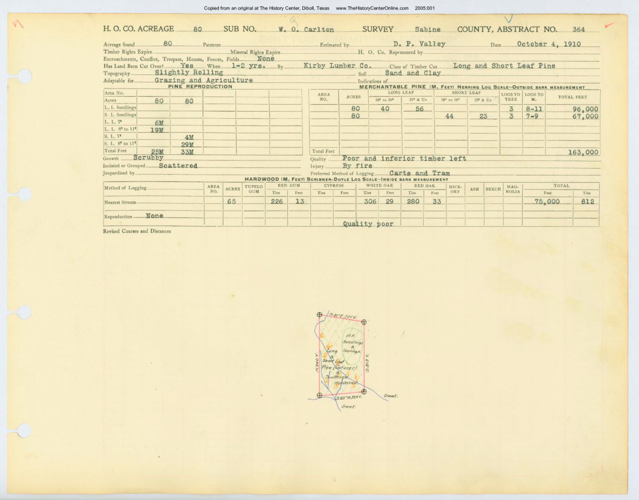 0071 Abstract 364, Carlton Survey, front and back, Sabine County