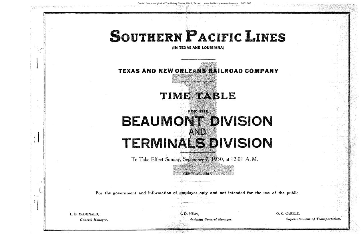 Southern Pacific Lines Employee Time Table, 1930