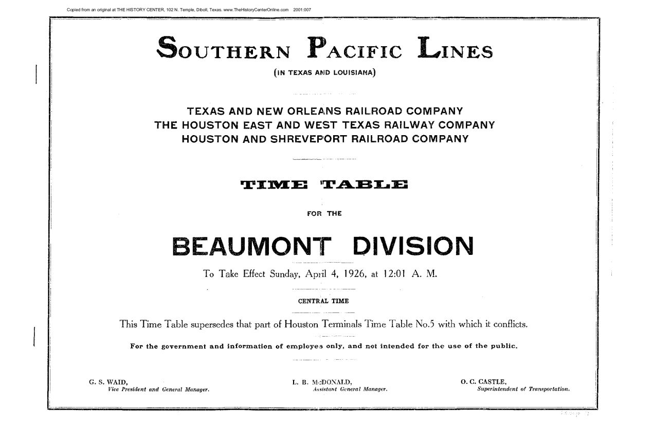 Southern Pacific Lines Employee Time Table, 1926