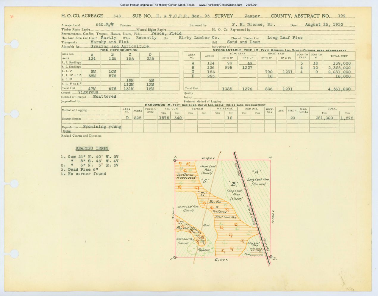 0089 Abstract 199, H&T.C.R.R. Survey, front and back, Jasper County