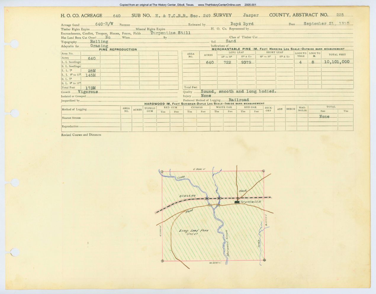 0114 Abstract 225, H&T.C.R.R. Survey, front and back, Jasper County