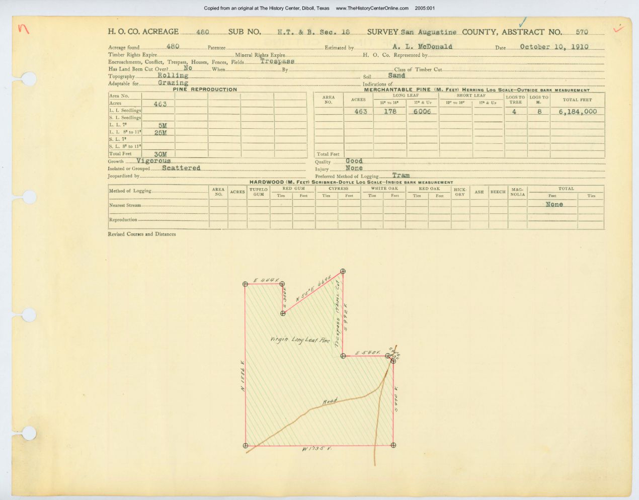 048 Abstract 570, Houston, Tap, and Brazoria Railway Survey, front and back, San Augustine County
