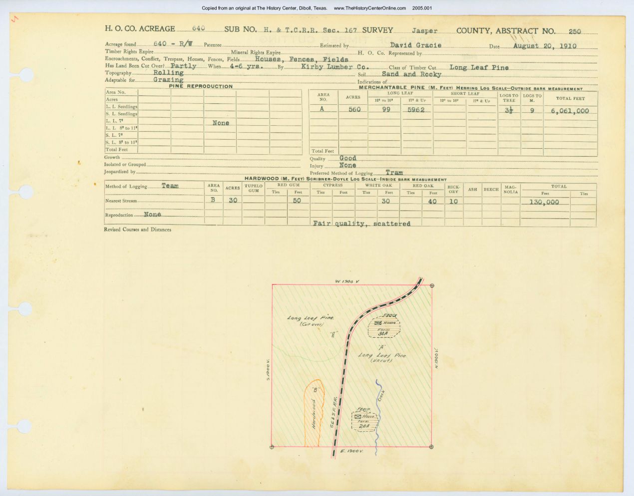 0139 Abstract 250, H&T.C.R.R. Survey, front and back, Jasper County