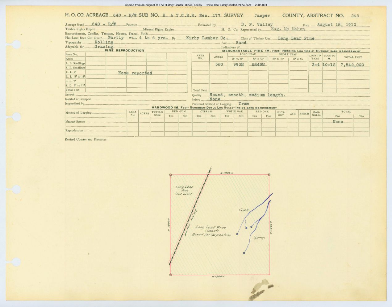 0134 Abstract 245, H&T.C.R.R. Survery, front and back, Jasper County