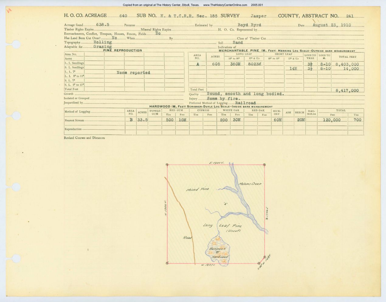 0130 Abstract 241, H&T.C.R.R. Survey, front and back, Jasper County