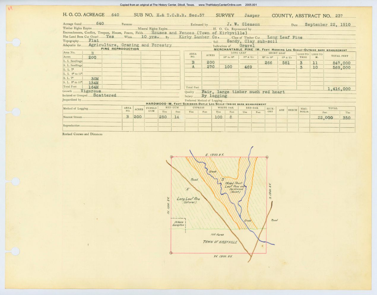 0126 Abstract 237, H&T.C.R.R. Survey, front and back, Jasper County